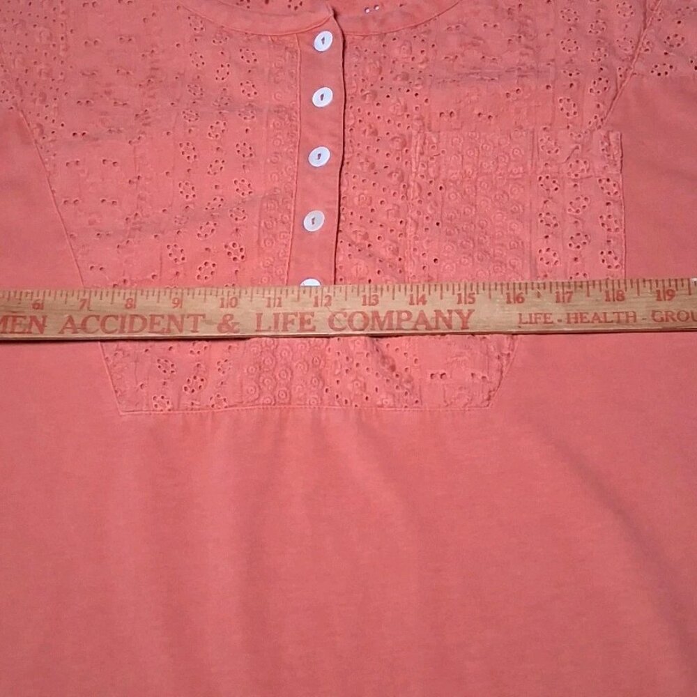 Soft Surroundings Tunic Henley Shirt Large Coral Knit Lace Eyelet Button Up - Picture 4 of 14